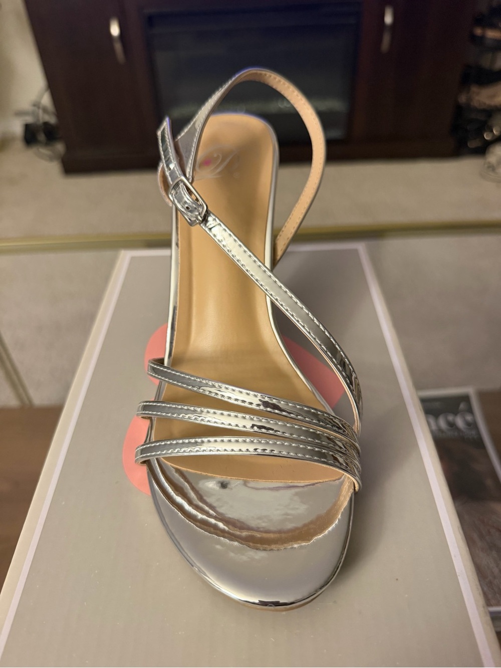 Delicious Silver Metallic Strappy High Heel Sandals